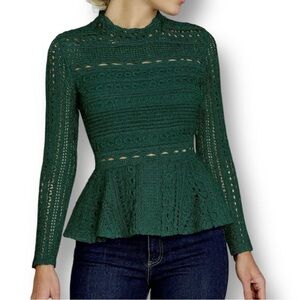 NWT ENDLESS ROSE Green Crochet Lace Peplum Top XS